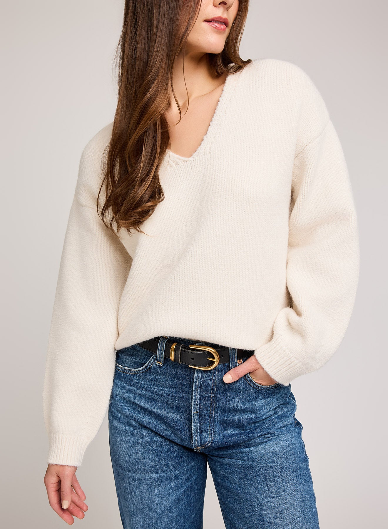 Angelica V-Neck Sweater|Color:Alabaster