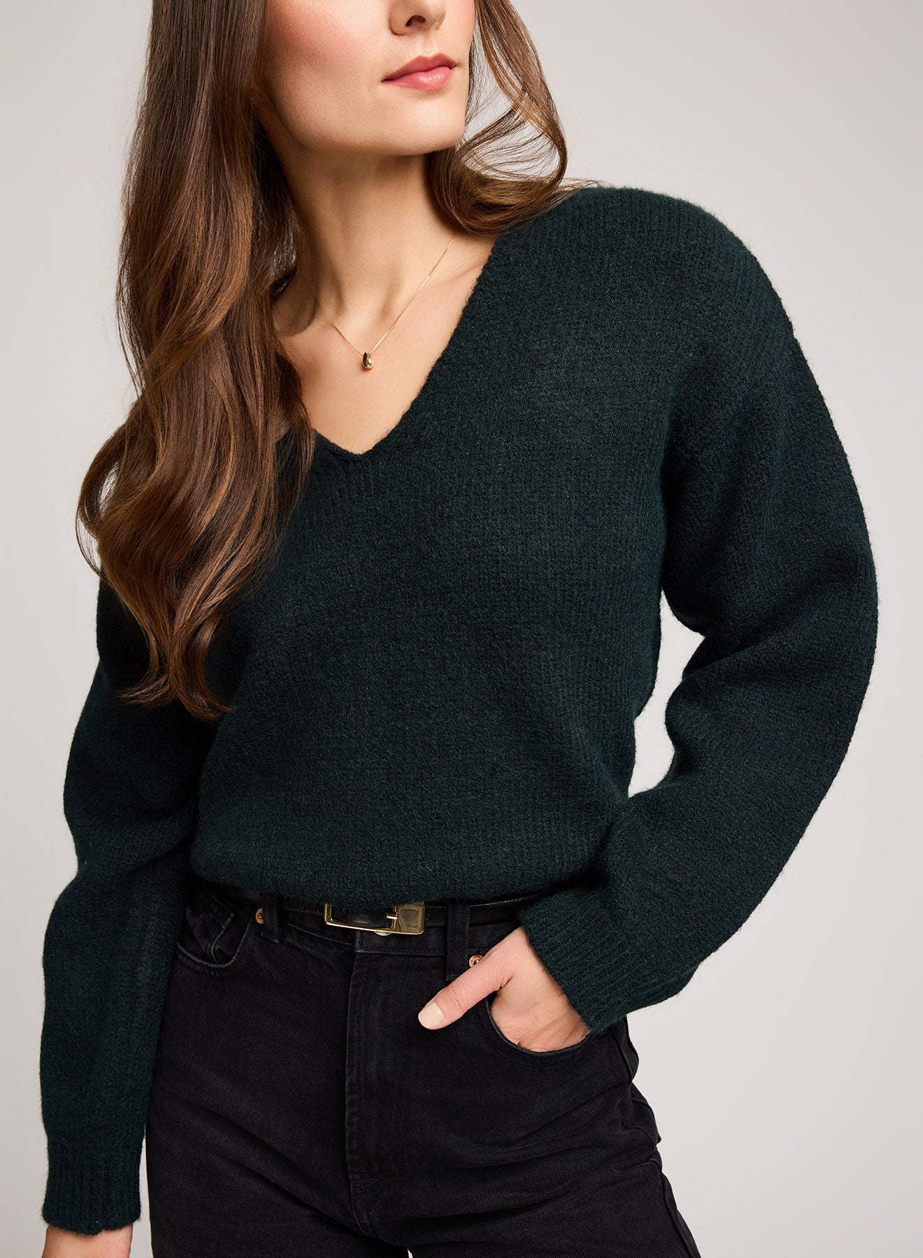 Angelica V-Neck Sweater|Color:Wintergreen