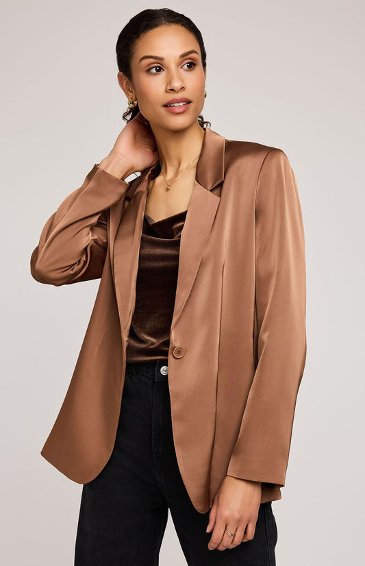 Dione Satin Blazer|Color:Chestnut