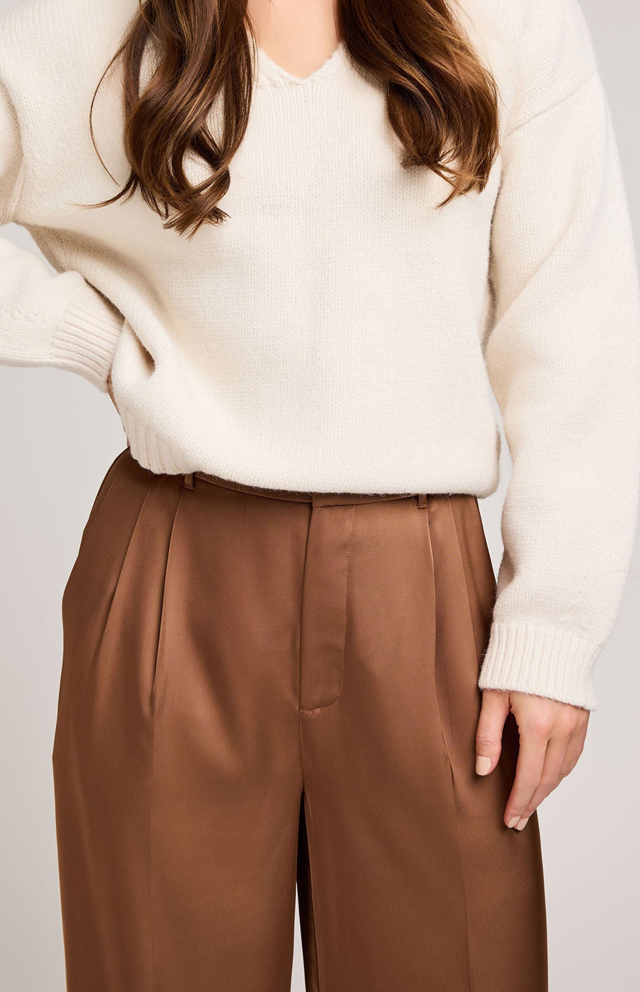 Amelie Satin Pant|Color:Chestnut