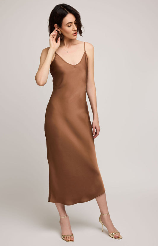Isra Satin Slip Dress|Color:Chestnut