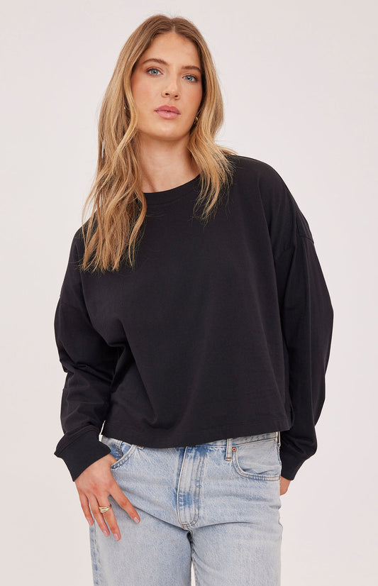 Christy Cotton Long Sleeve Top|color:Black
