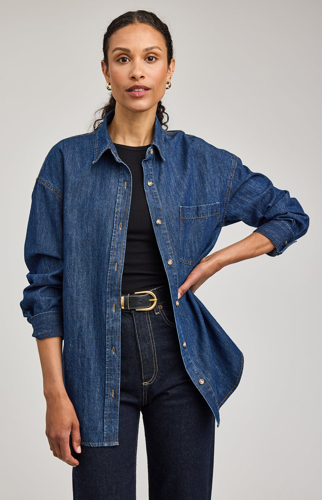 Whitney Denim Button Down Shirt|color:Dark Wash
