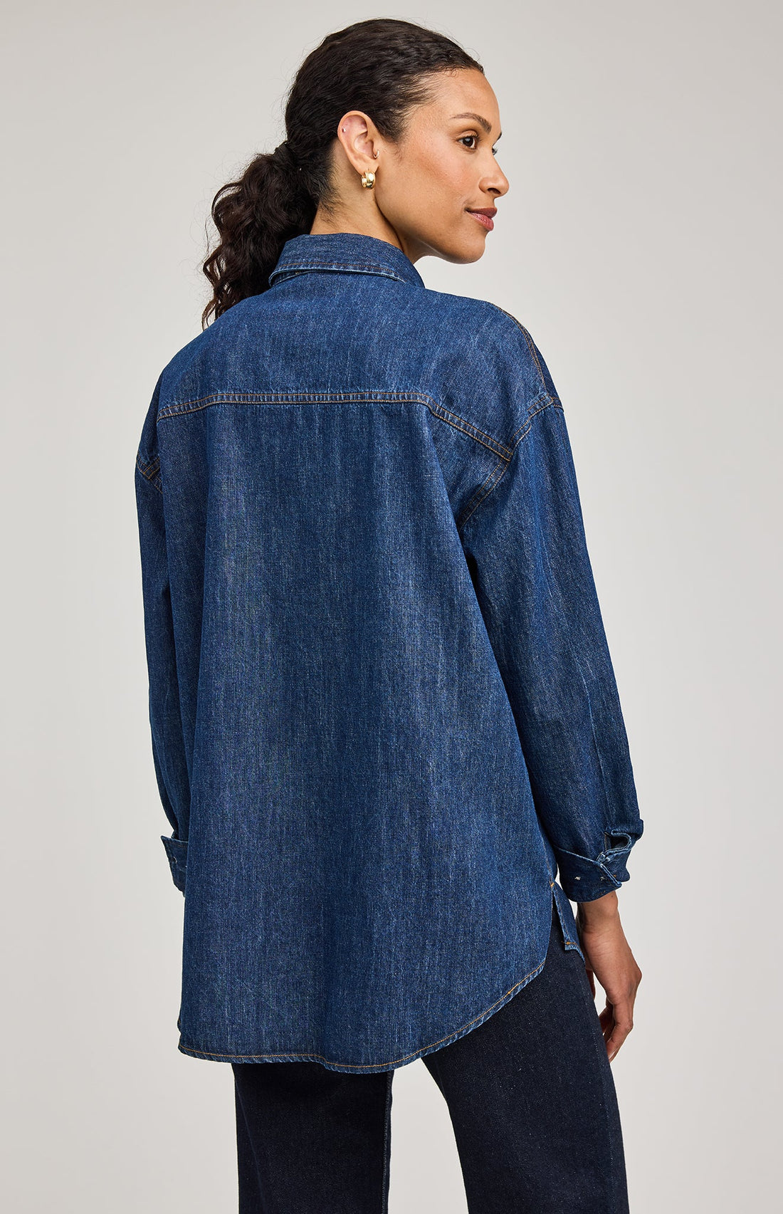 Whitney Denim Button Down Shirt|color:Dark Wash