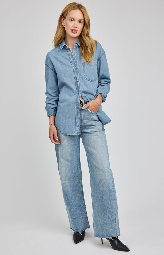 Whitney Denim Button Down Shirt|color:Light Wash