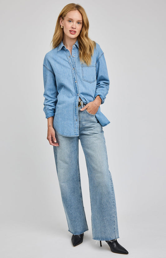 Whitney Denim Button Down Shirt|color:Light Wash