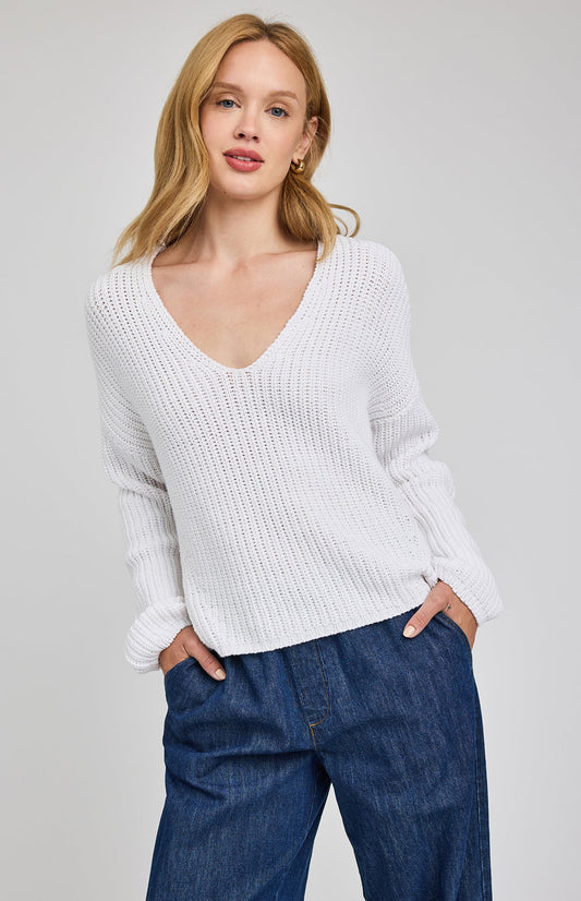 Spencer V-Neck Knit Sweater|color:White