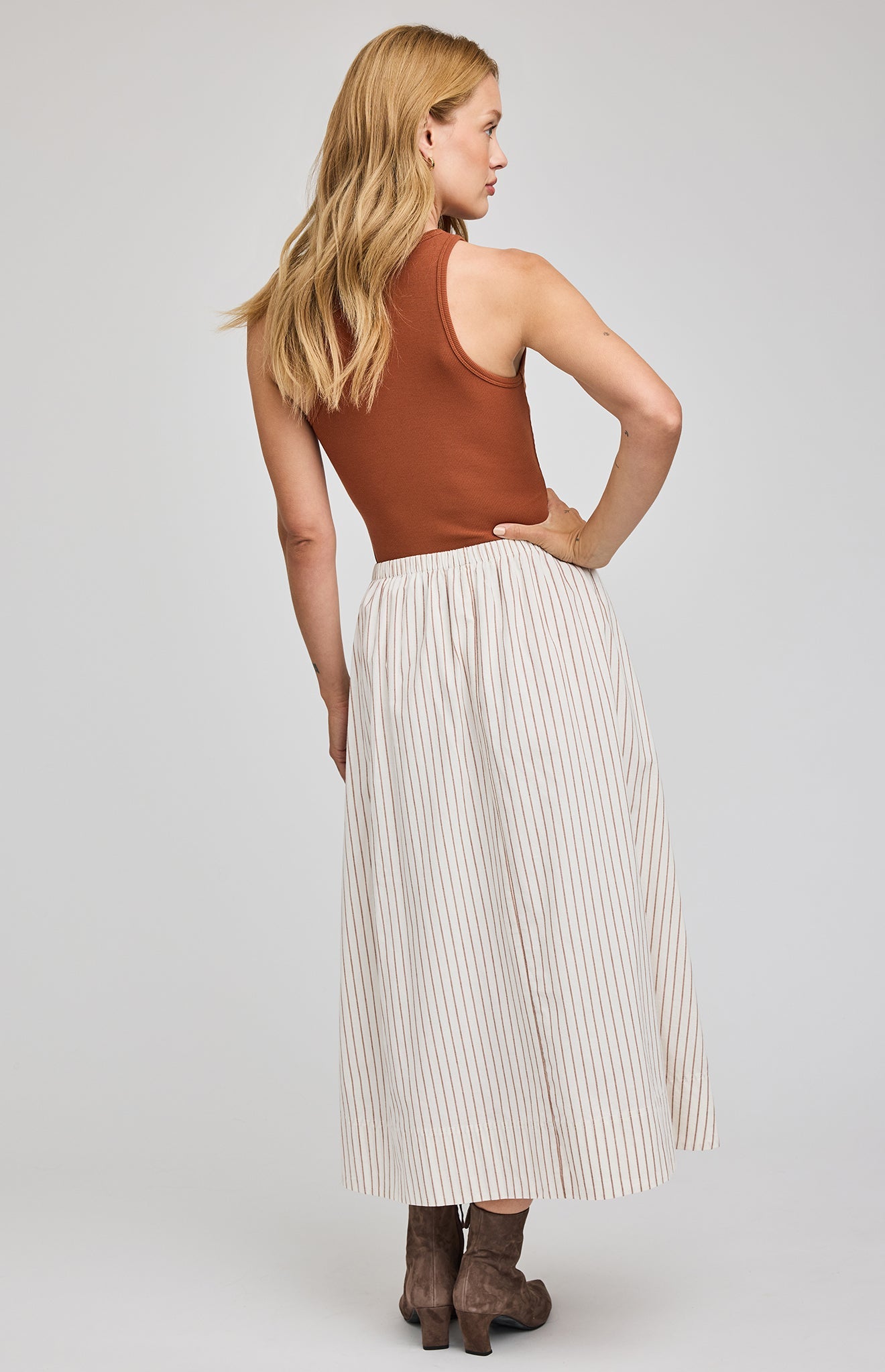Wilhelmina Midi Skirt|color:Cream Stripe