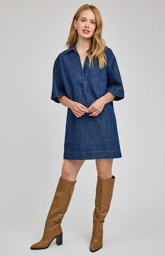 Evelina Mini Dress|color:Dark Wash