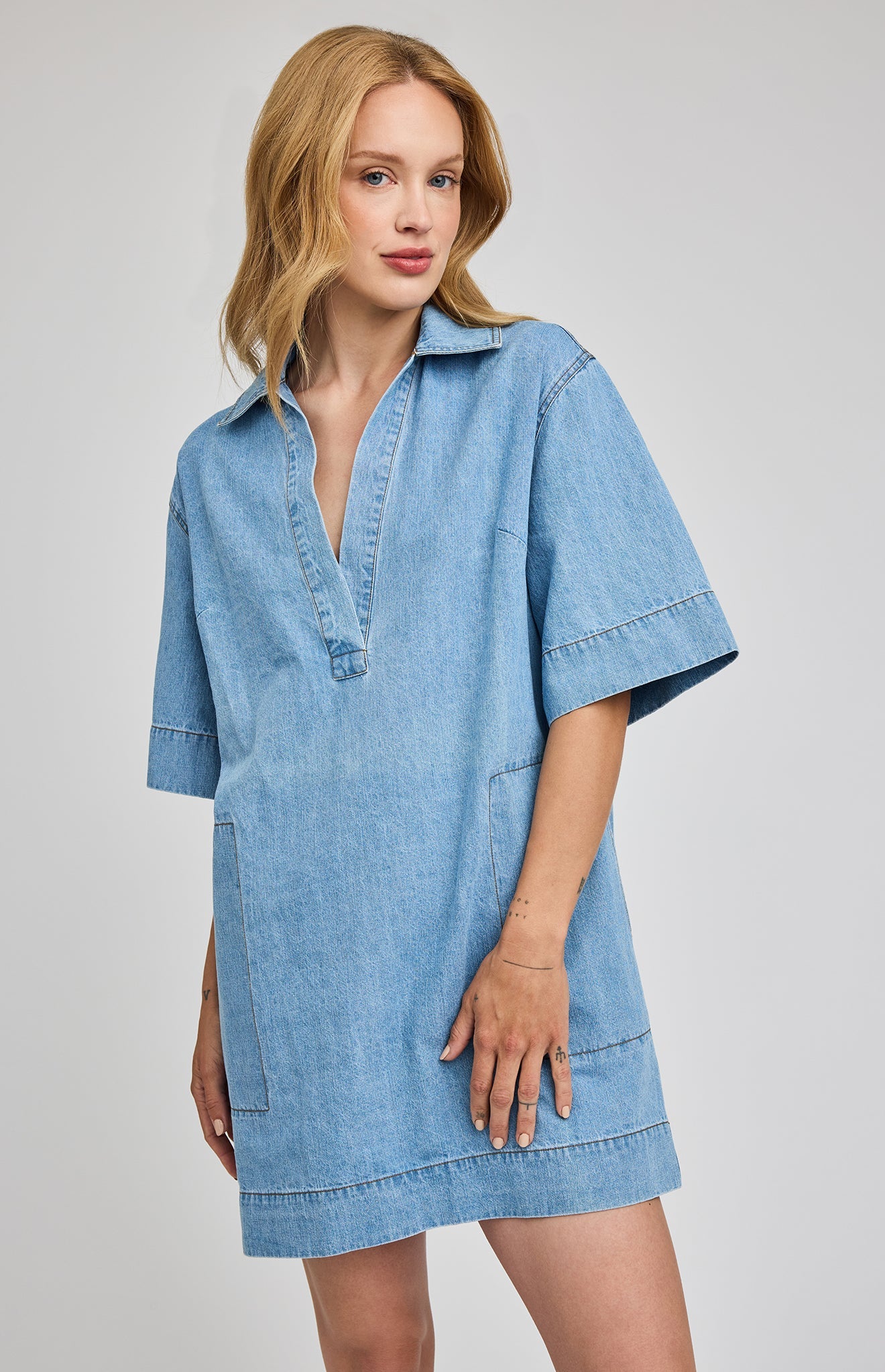 Evelina Mini Dress|color:Light Wash