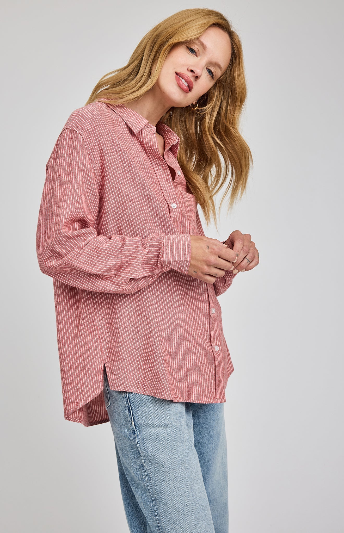 Dominique Button Down Shirt|Garnet Stripe