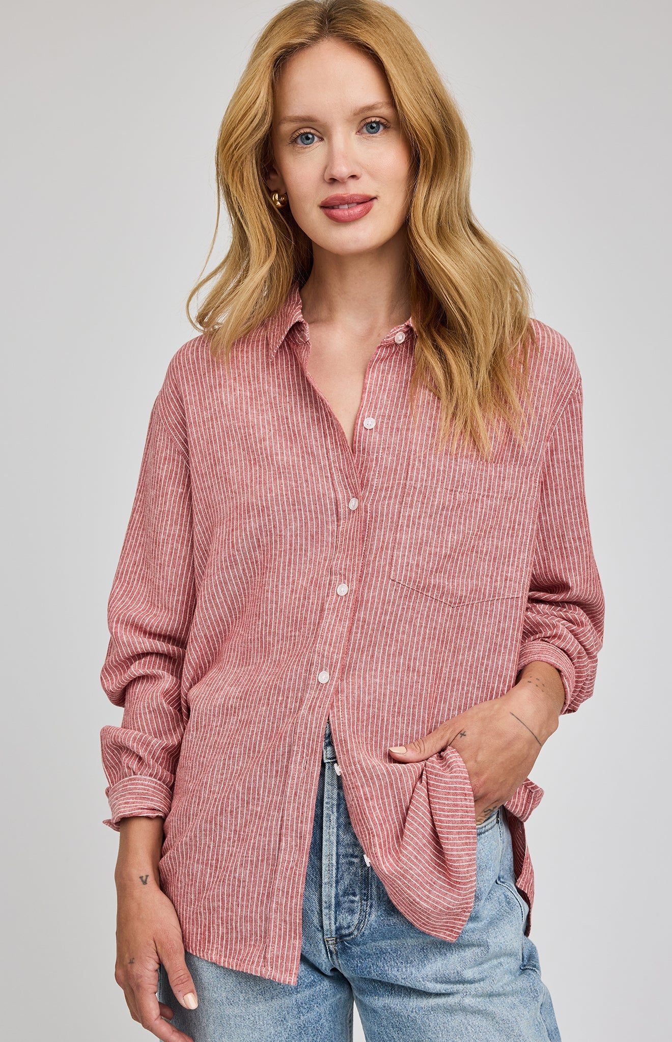 Dominique Button Down Shirt|Garnet Stripe