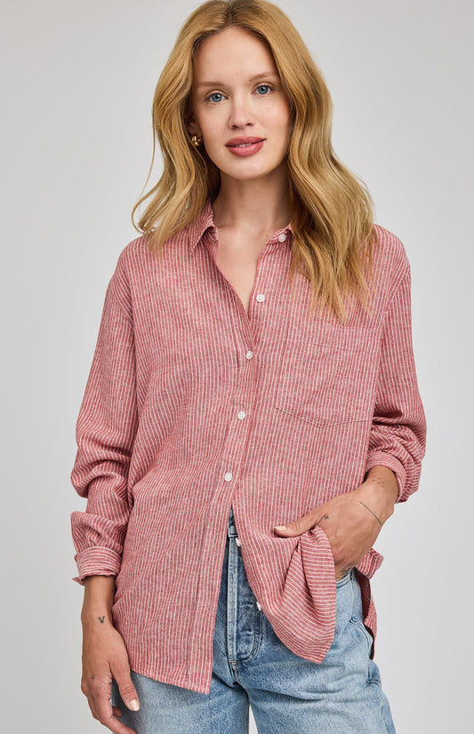 Dominique Button Down Shirt|Garnet Stripe