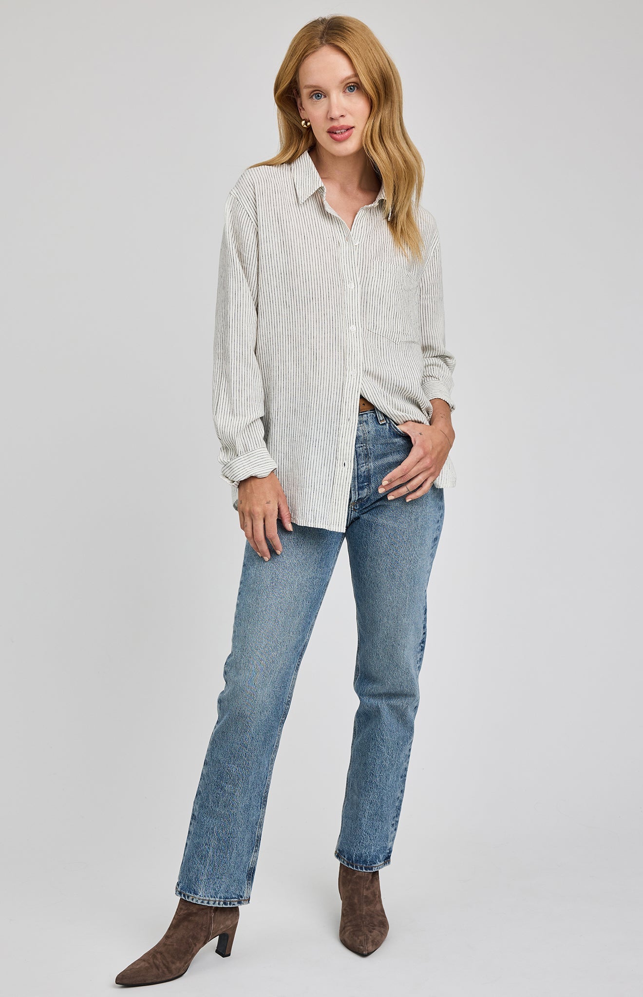 Dominique Button Down Shirt|White Stripe