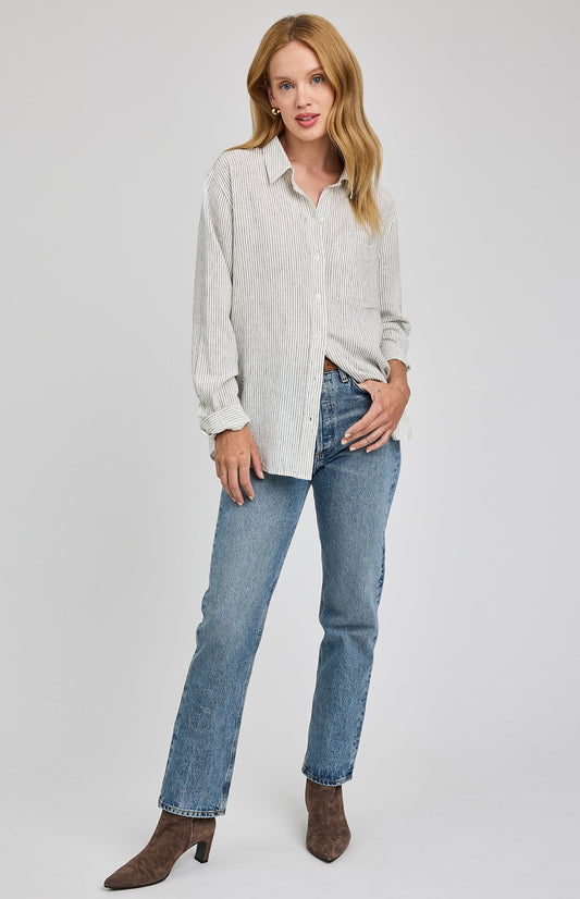 Dominique Button Down Shirt|White Stripe