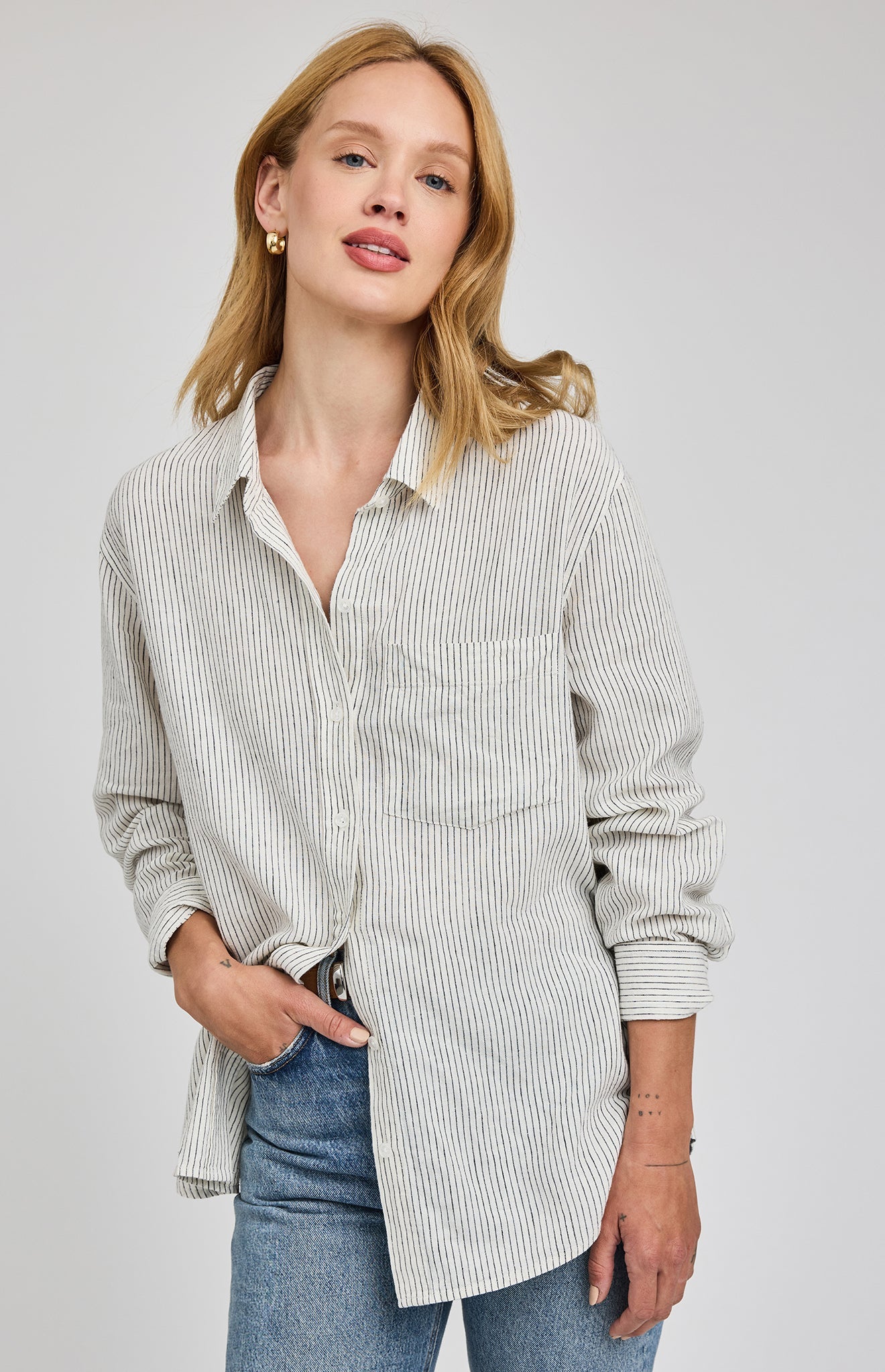 Dominique Button Down Shirt|White Stripe