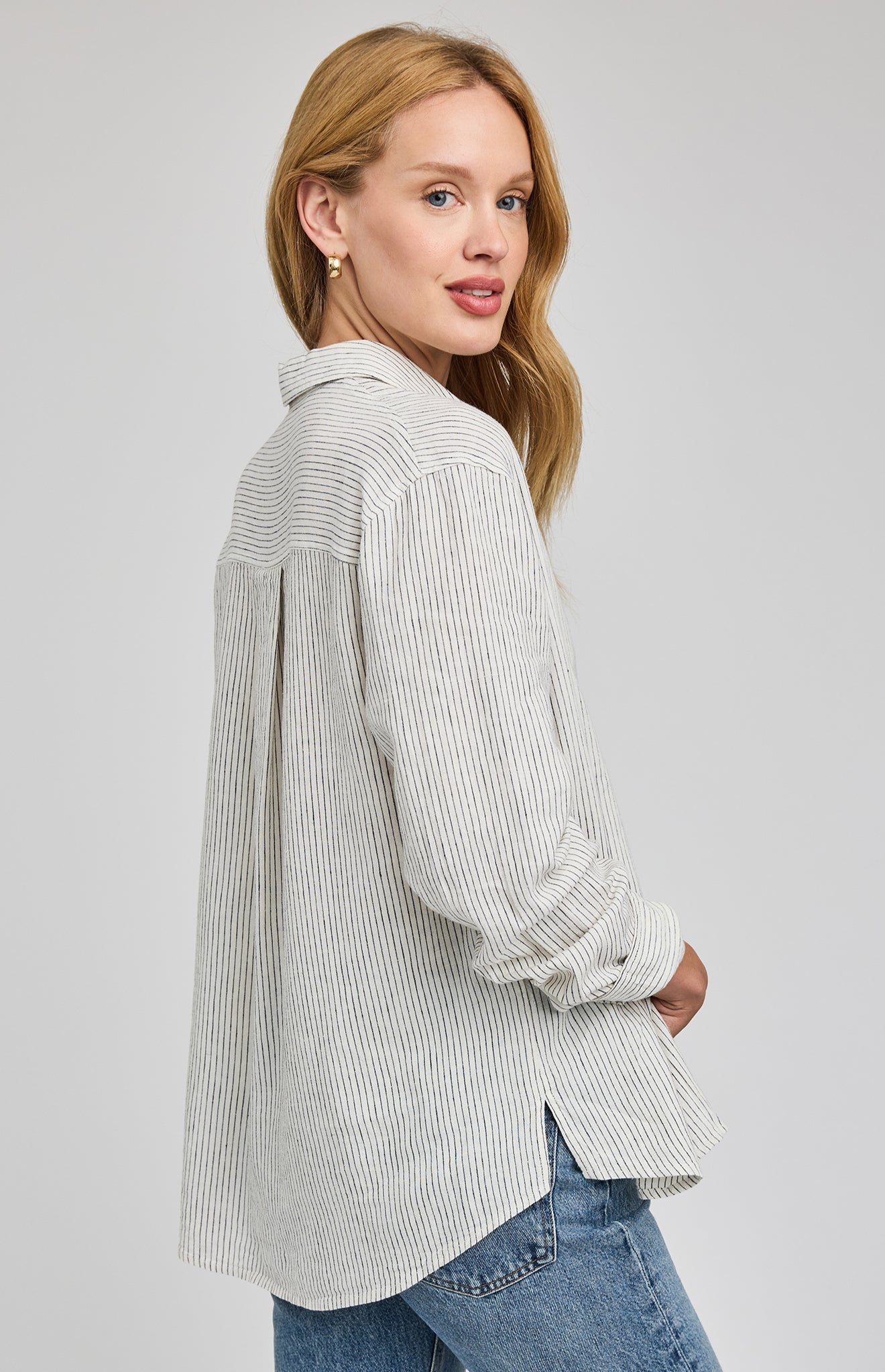 Dominique Button Down Shirt|White Stripe