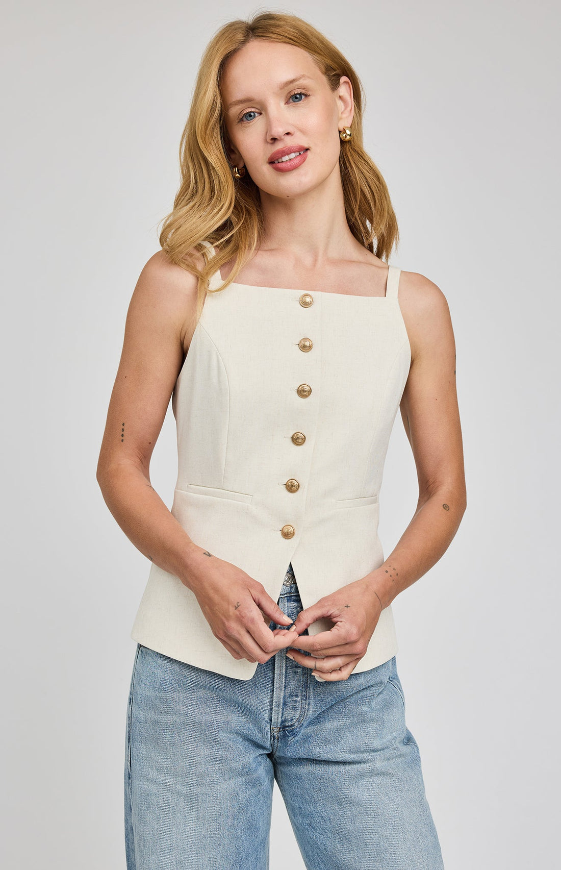 Harper Button Down Vest|Heather Cream