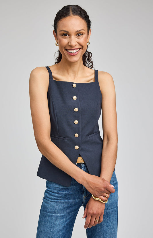 Harper Button Down Vest|Navy