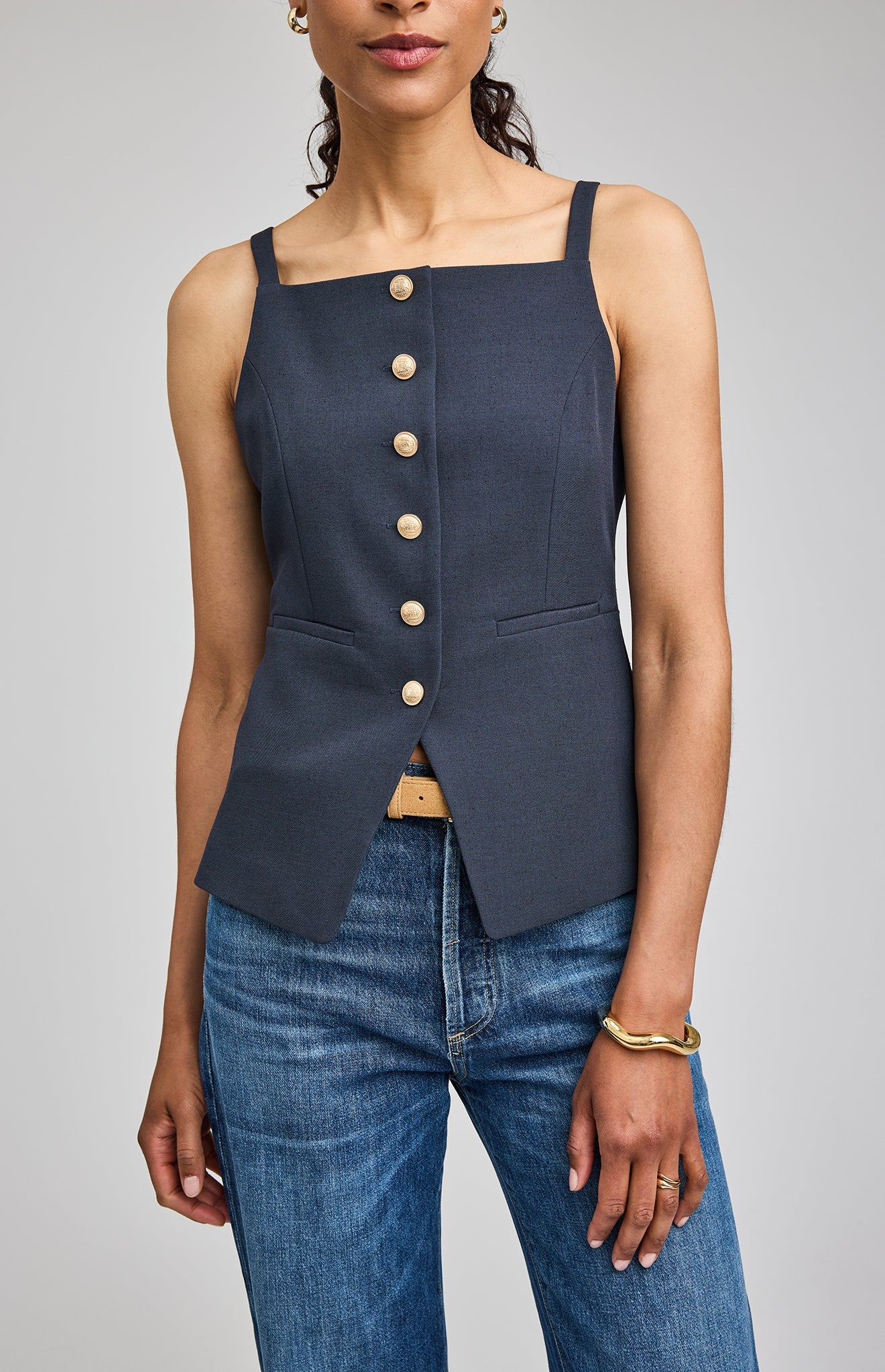 Harper Button Down Vest|Navy