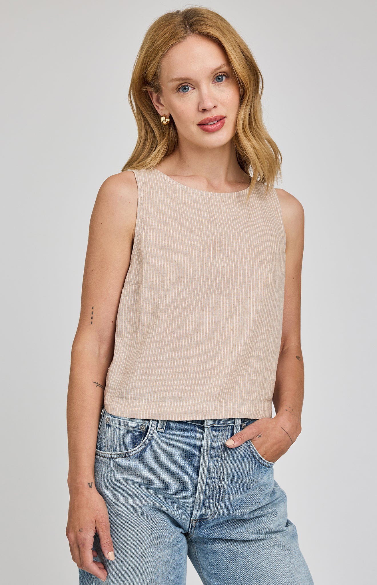 Leanna Sleeveless Top|Beechwood Stripe