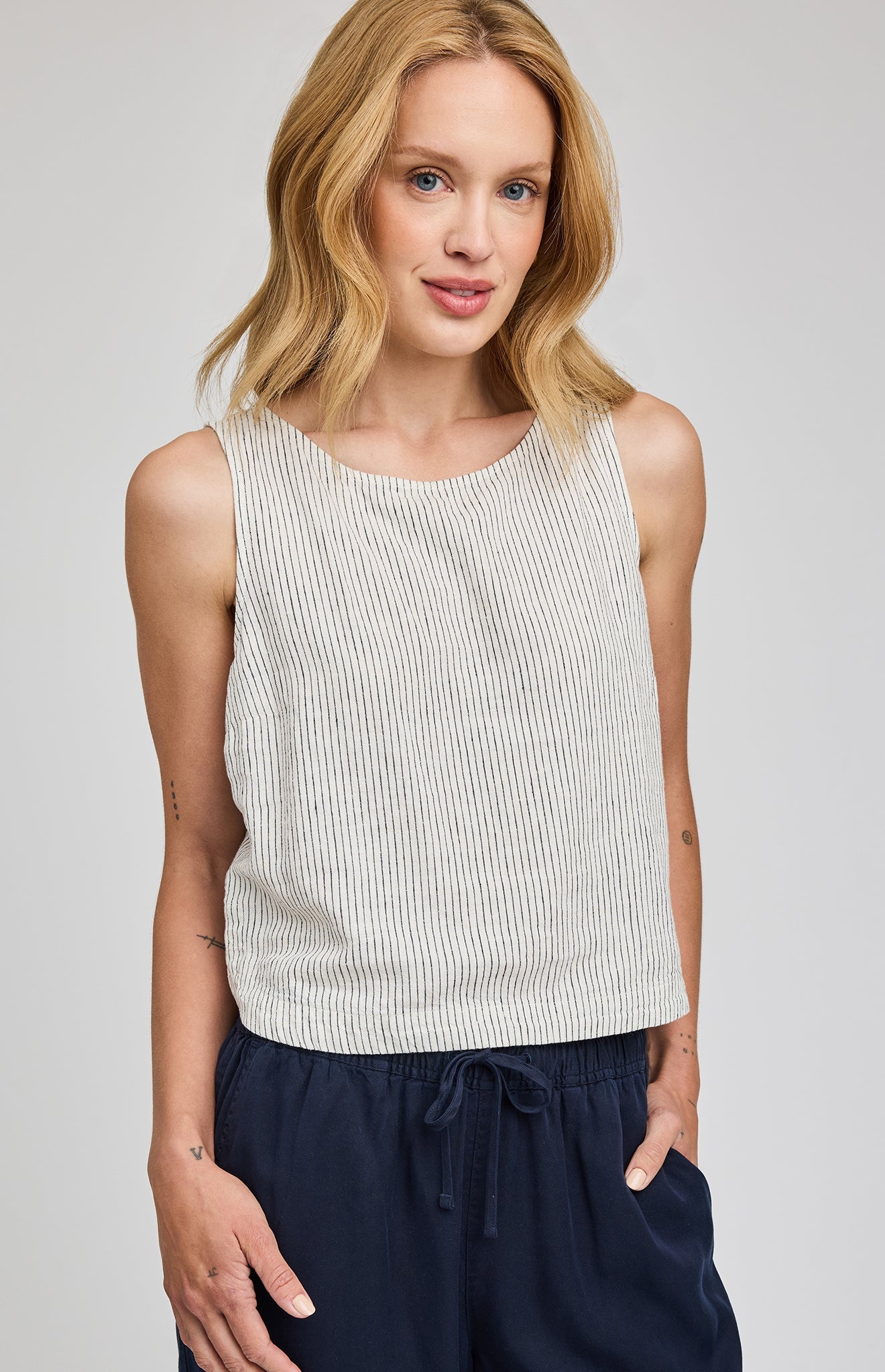 Leanna Sleeveless Top|White Stripe