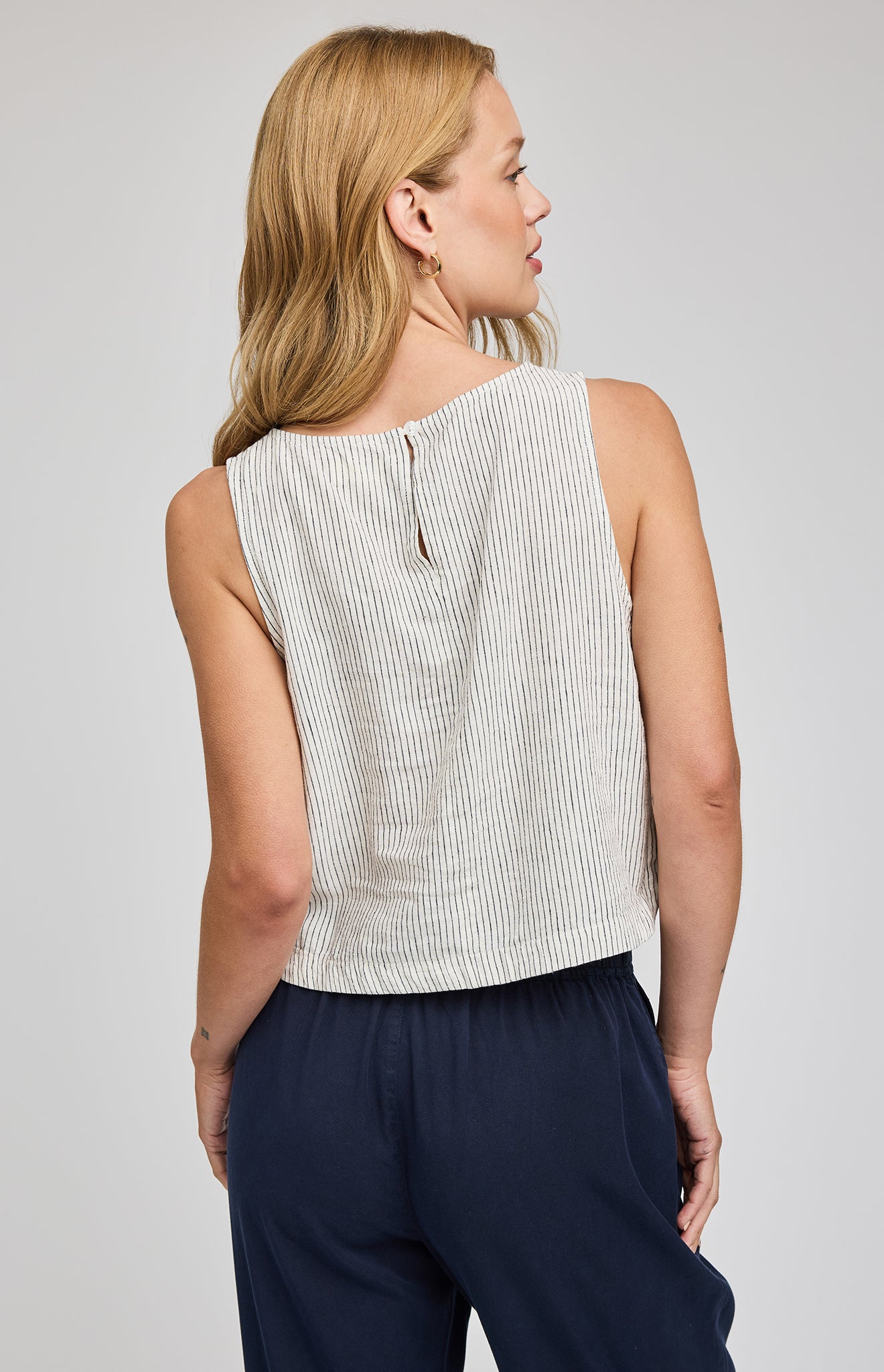 Leanna Sleeveless Top|White Stripe