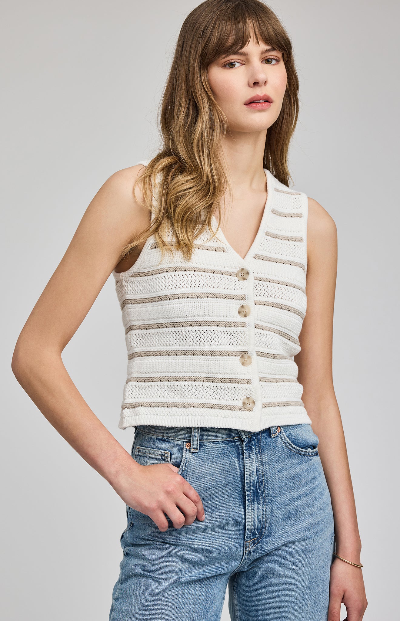 Mariana Knit Vest|Beechwood Stripe