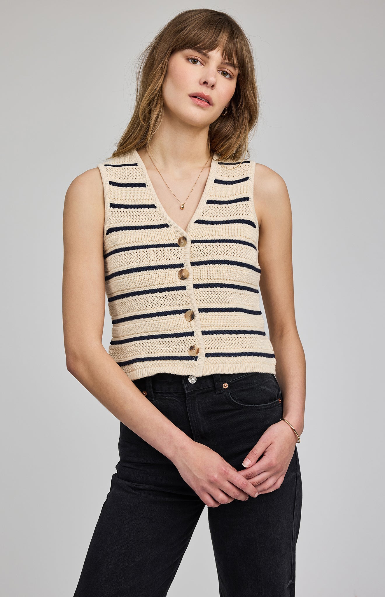 Mariana Knit Vest|Navy Stripe