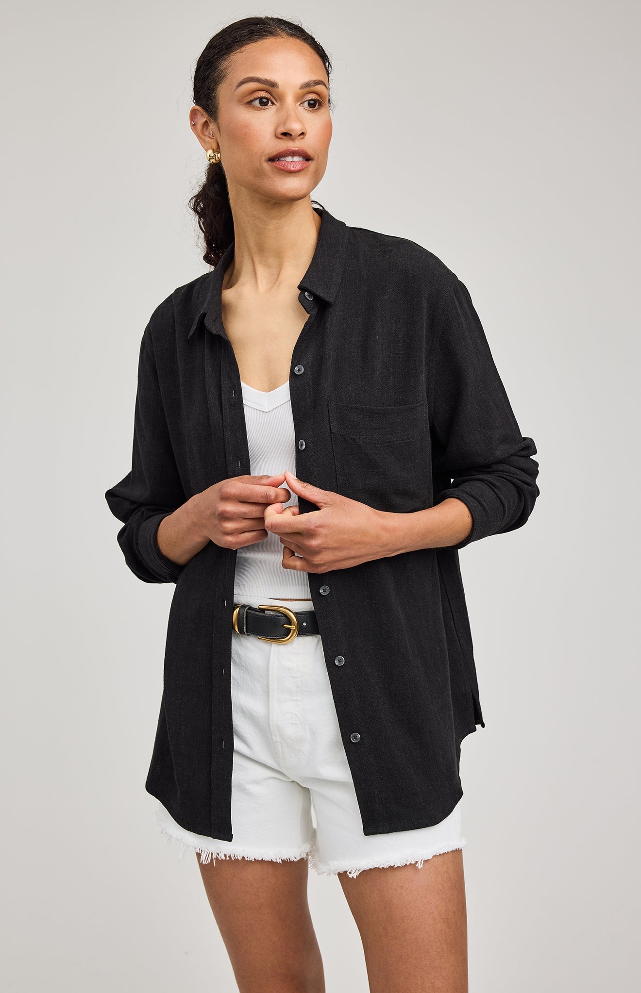 Portia Button Down Shirt|color:Black