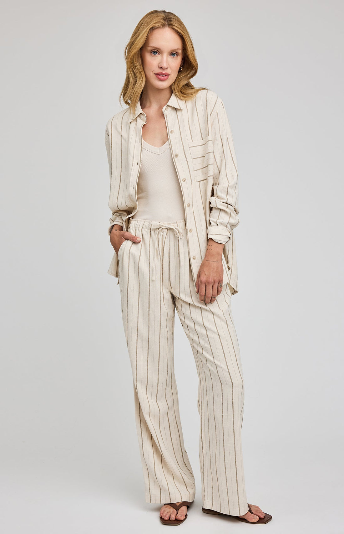 Portia Button Down Shirt|color:Linen Stripe