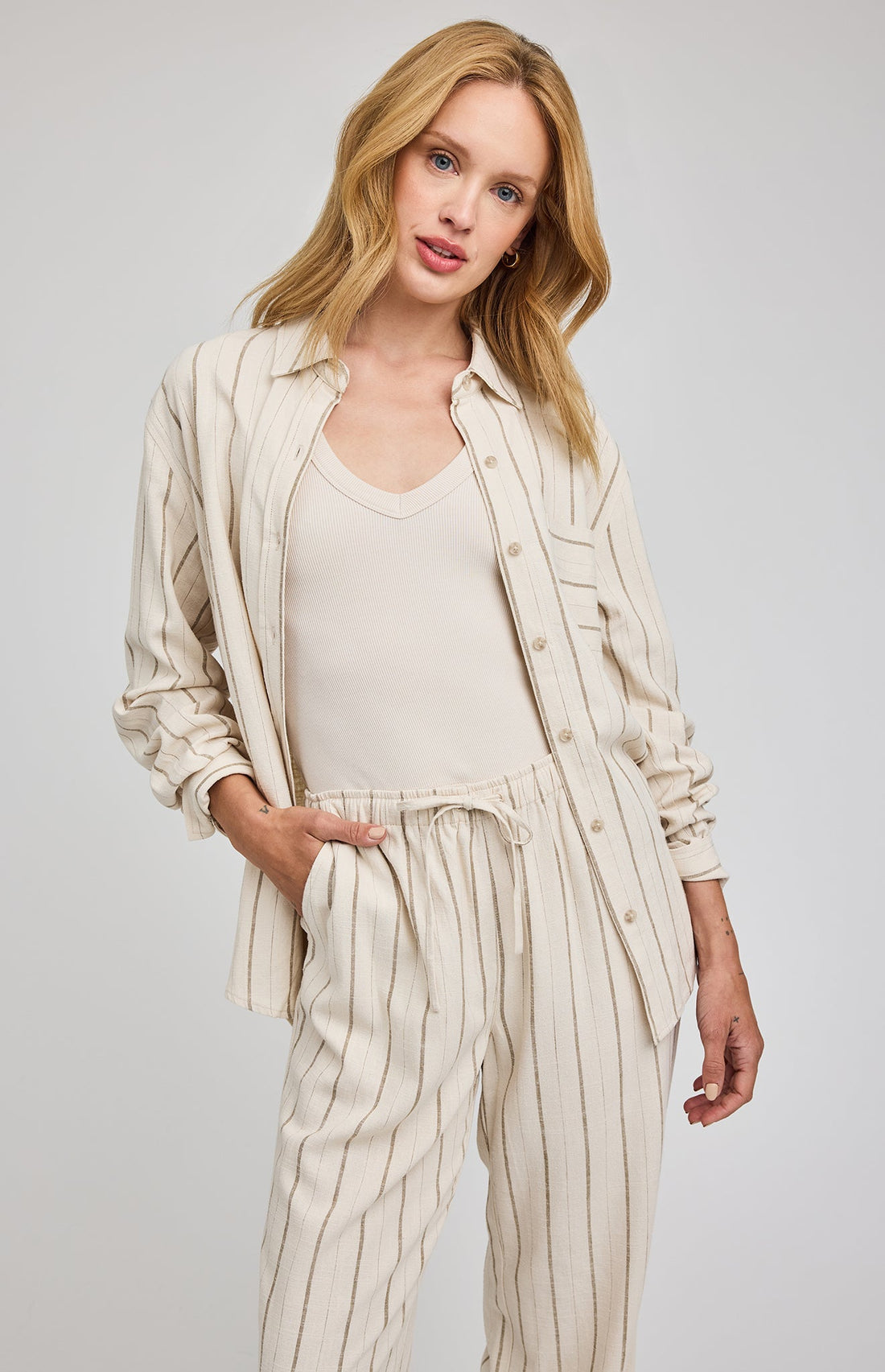 Portia Button Down Shirt|color:Linen Stripe