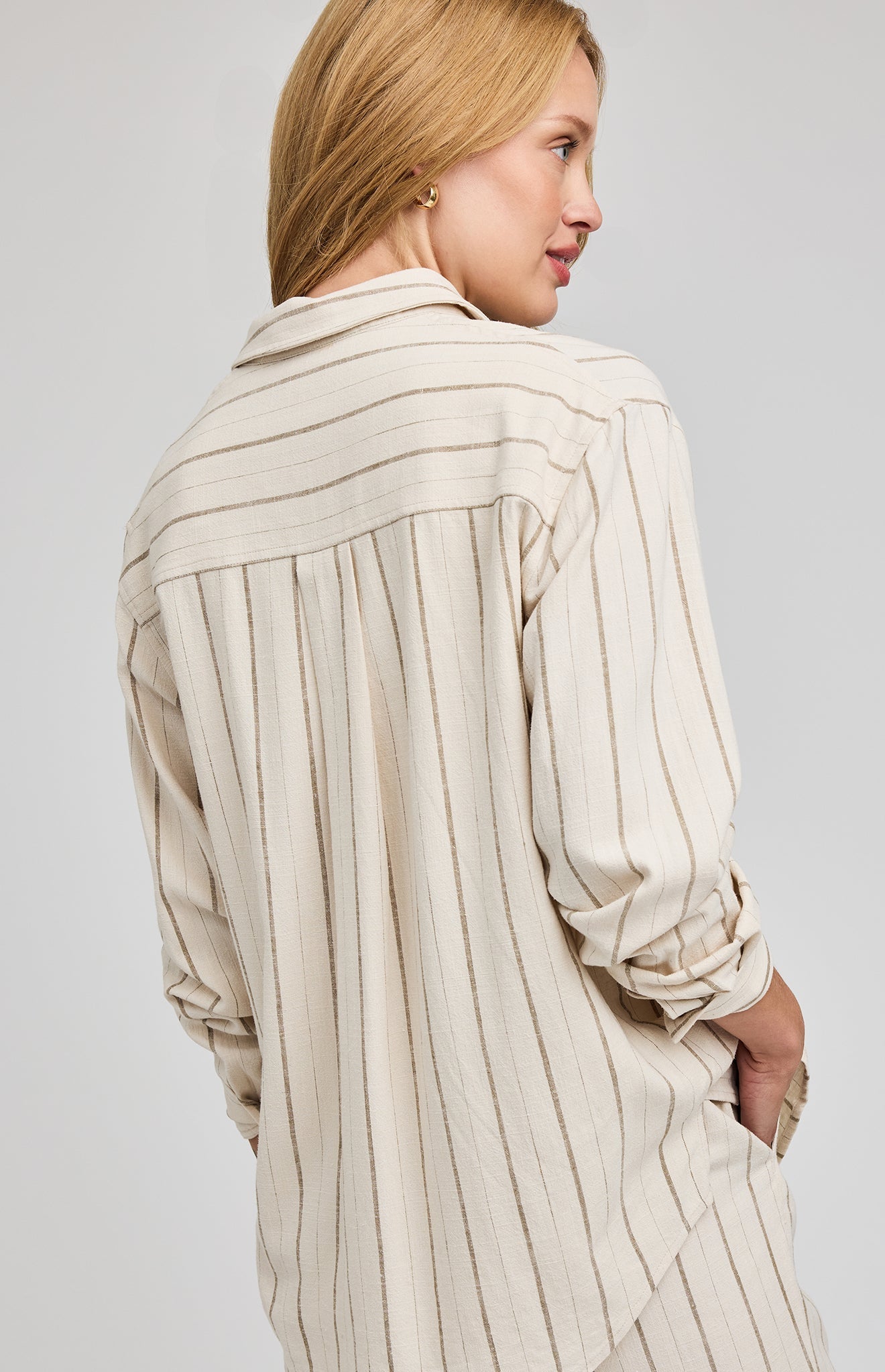 Portia Button Down Shirt|color:Linen Stripe