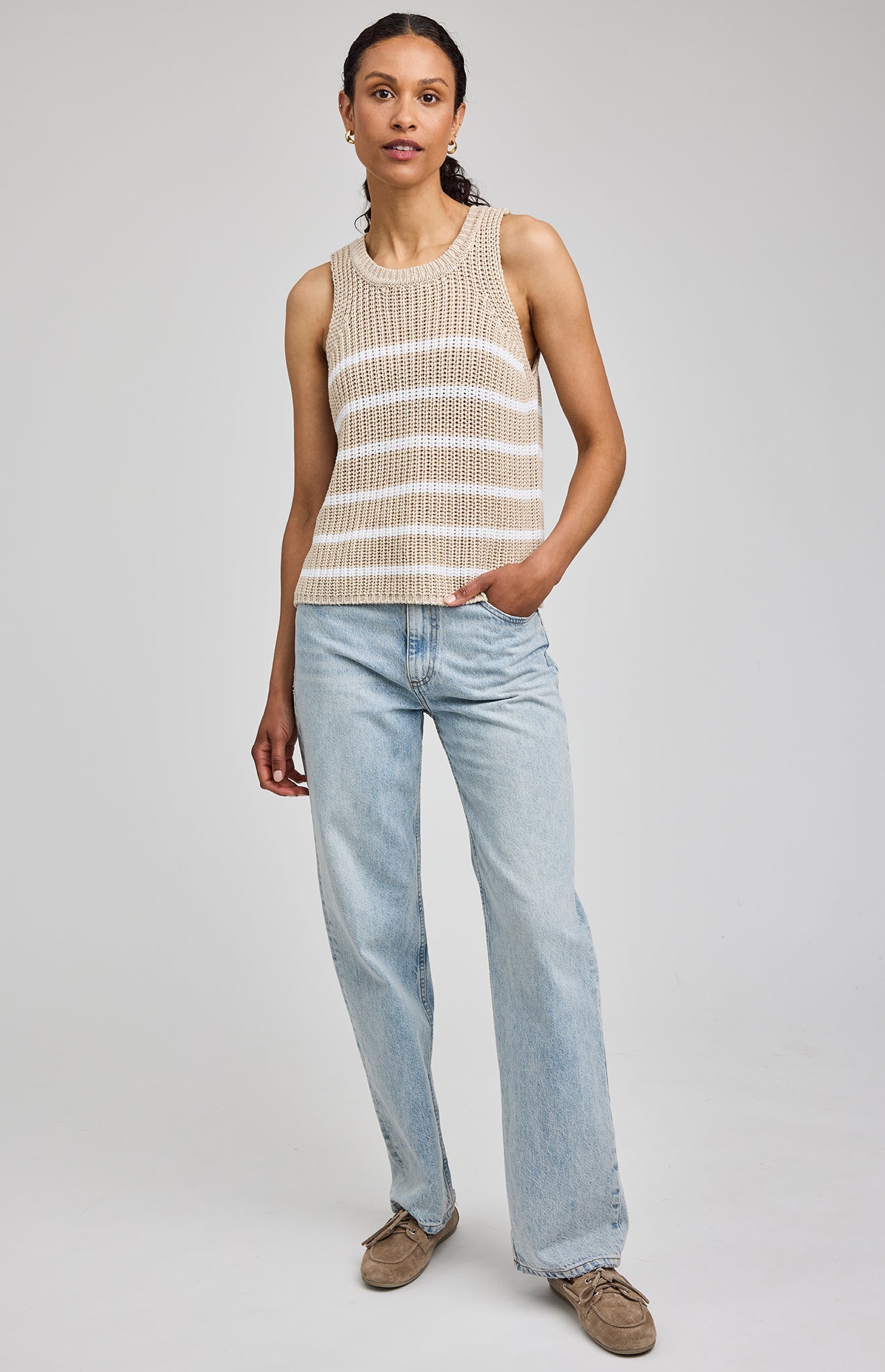 Andrea Knit Tank|color:White Stripe