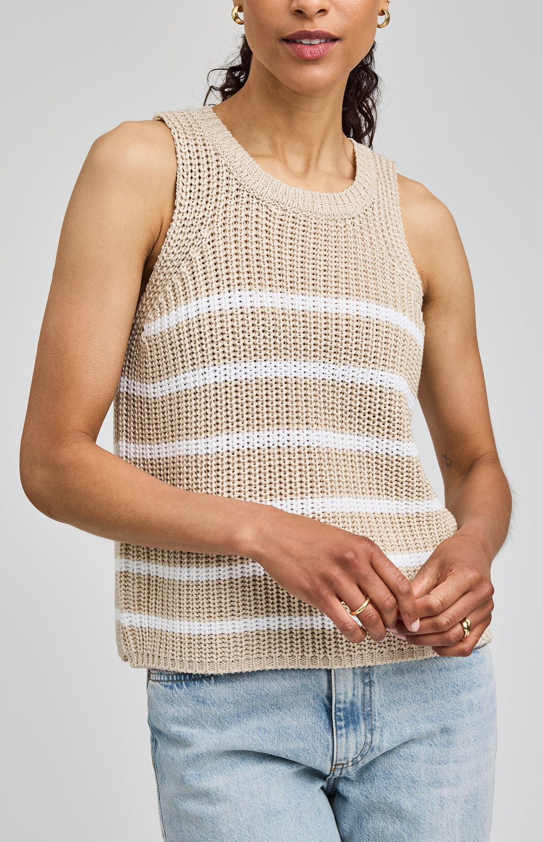 Andrea Knit Tank|color:White Stripe