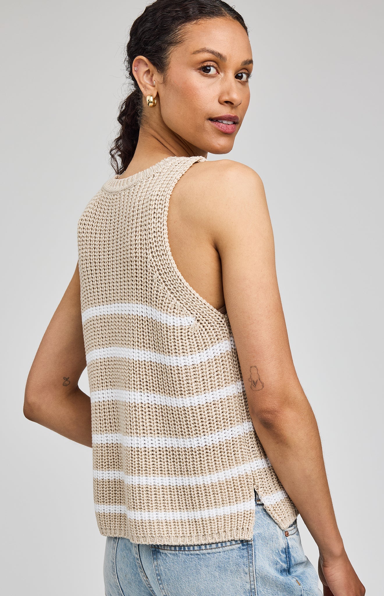 Andrea Knit Tank|color:White Stripe