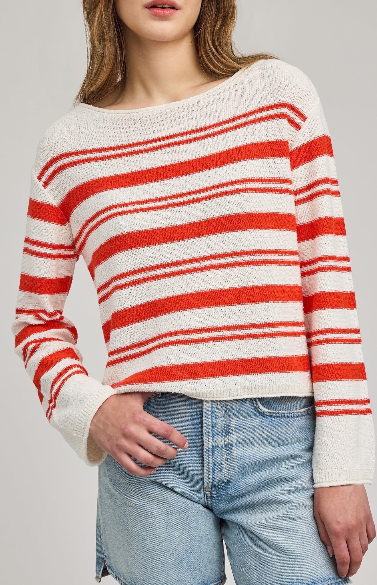 Angie Crewneck Sweater|color:Grenadine Stripe