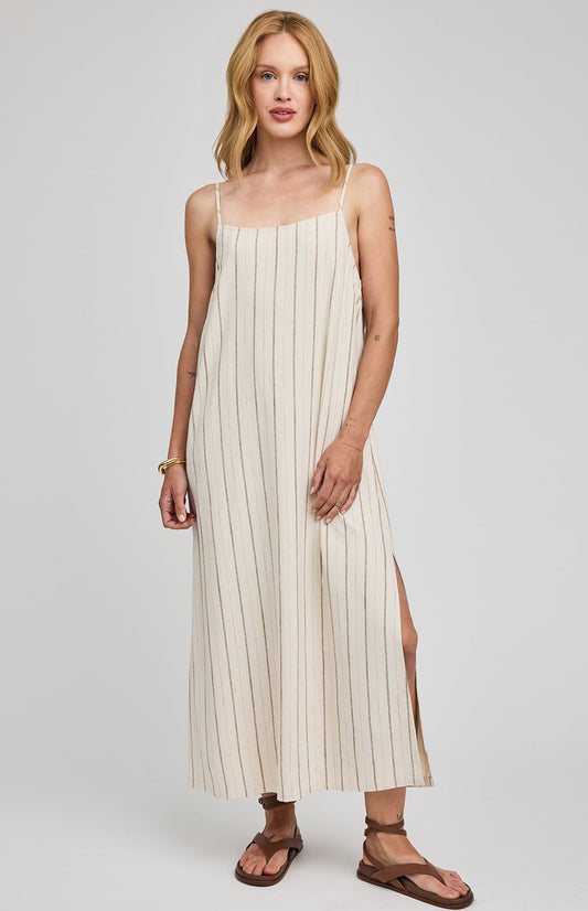 Twyla Linen Dress|color:Linen Stripe