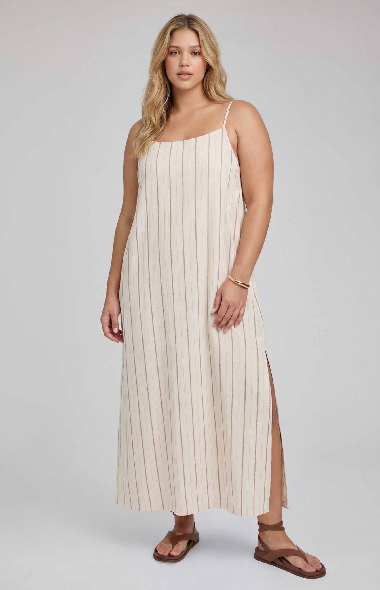 Twyla Linen Dress|color:Linen Stripe