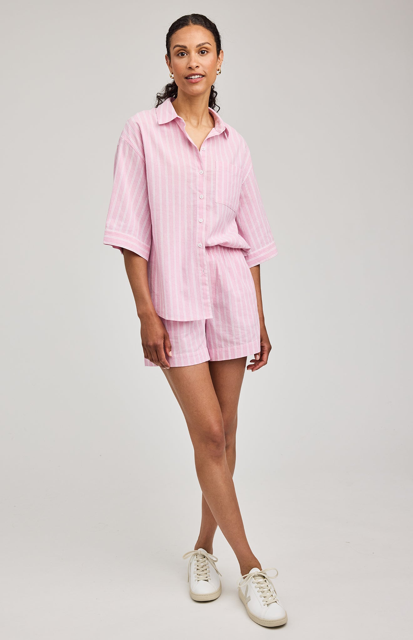 Blaire Button Down Shirt|color:Carnation Stripe