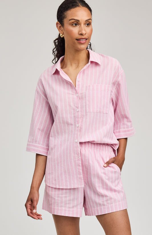 Blaire Button Down Shirt|color:Carnation Stripe
