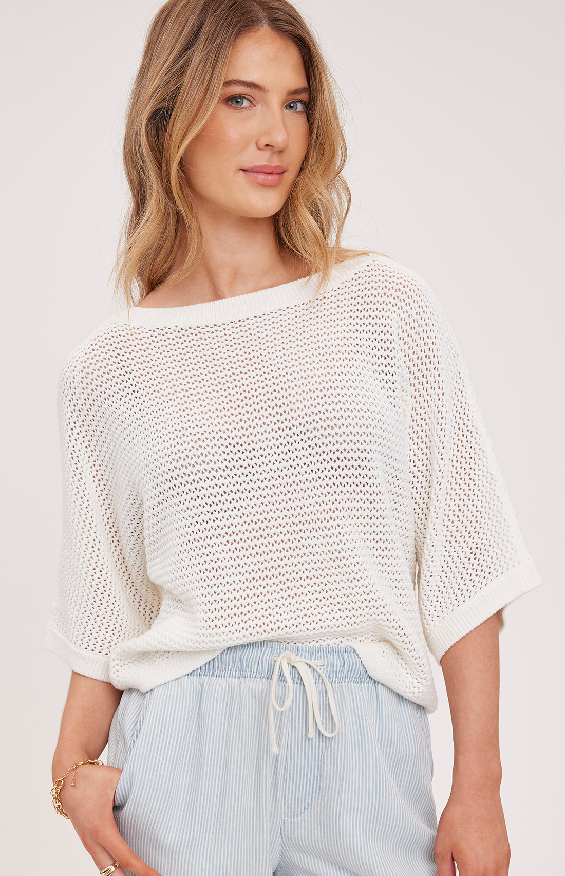Samson Open Knit Pullover|color:White