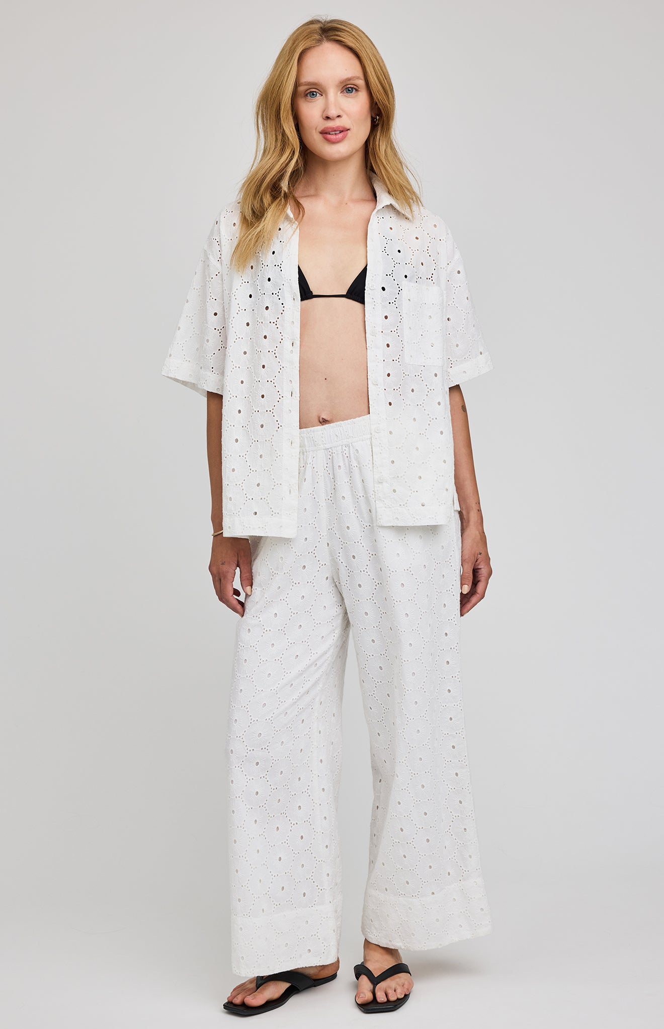 Louisa Eyelet Button Down Shirt|color:White