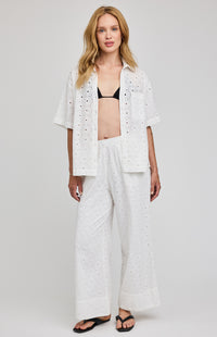 Louisa Eyelet Button Down Shirt|color:White