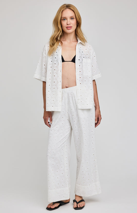 Louisa Eyelet Button Down Shirt|color:White