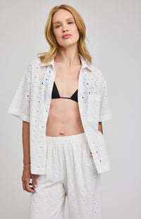 Louisa Eyelet Button Down Shirt|color:White