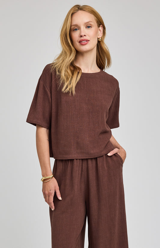 Gemini Linen Top|color:Espresso