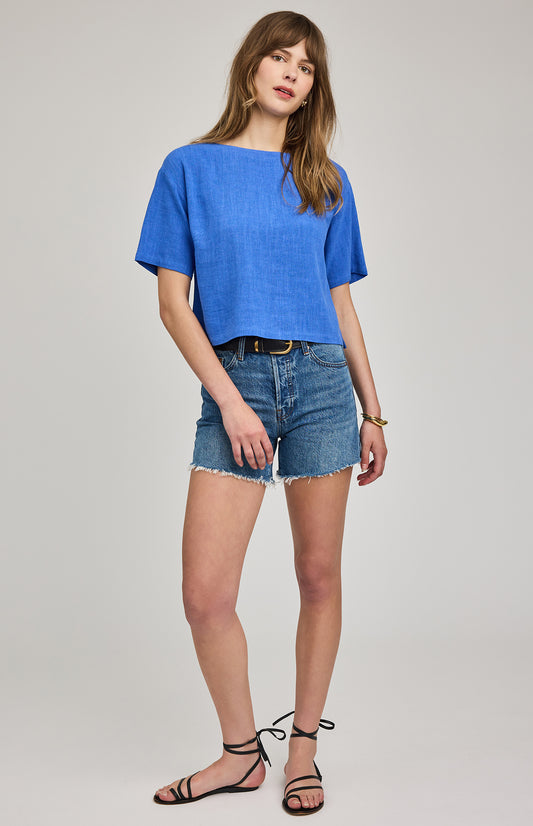 Gemini Linen Top|color:Riviera