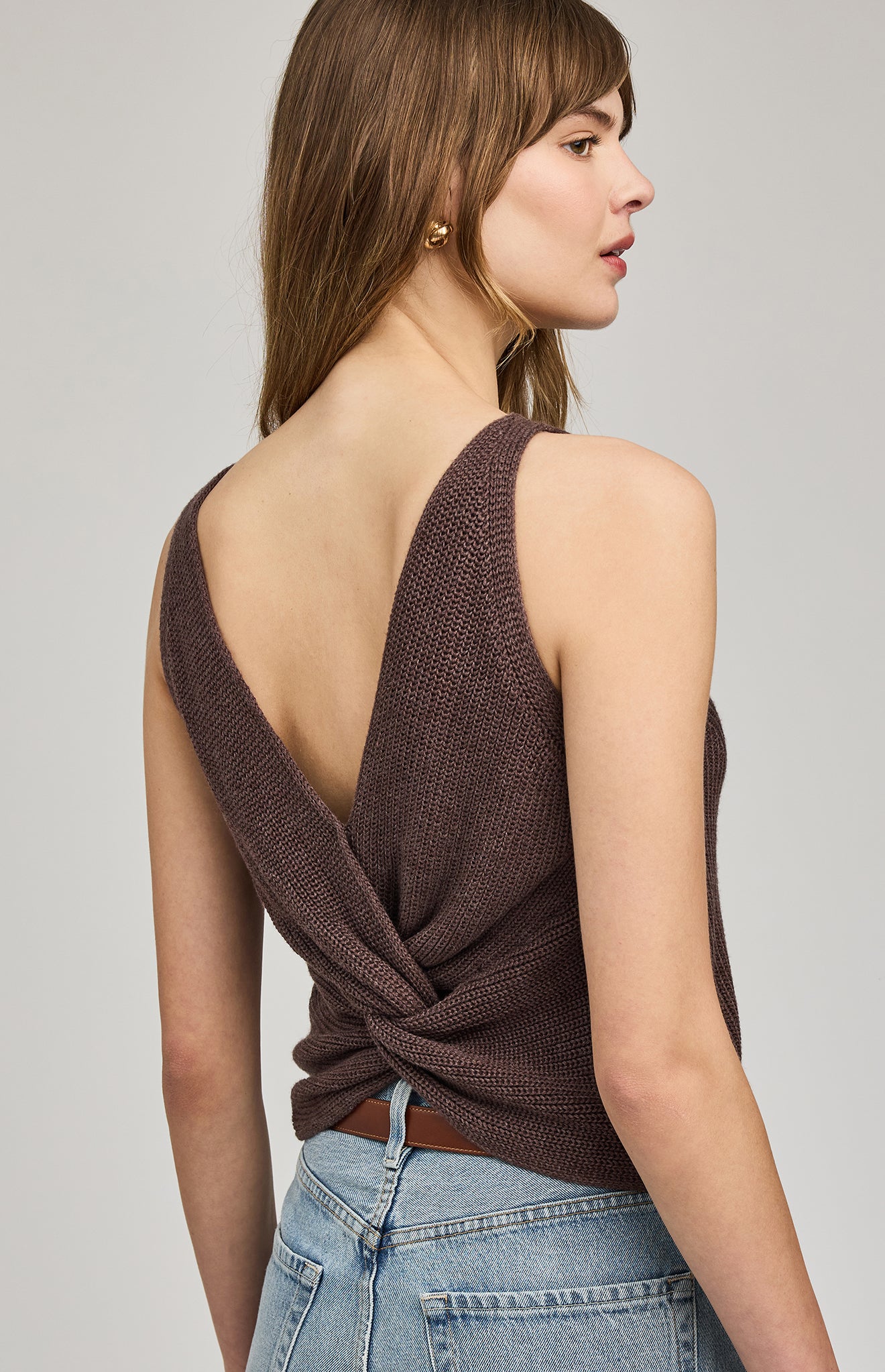 Kelsie Knit Tank|color:Heather Espresso