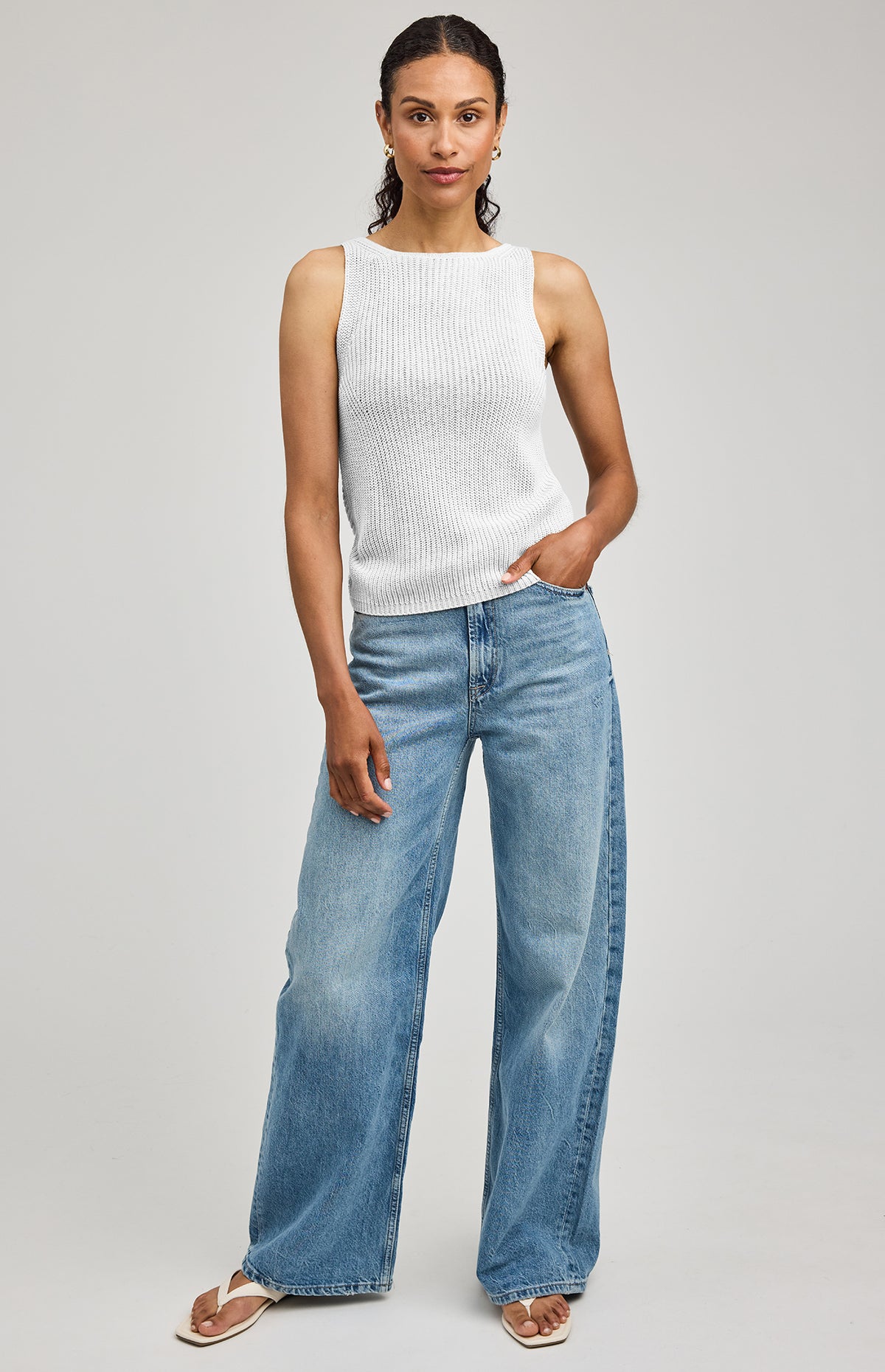 Kelsie Knit Tank|color:White